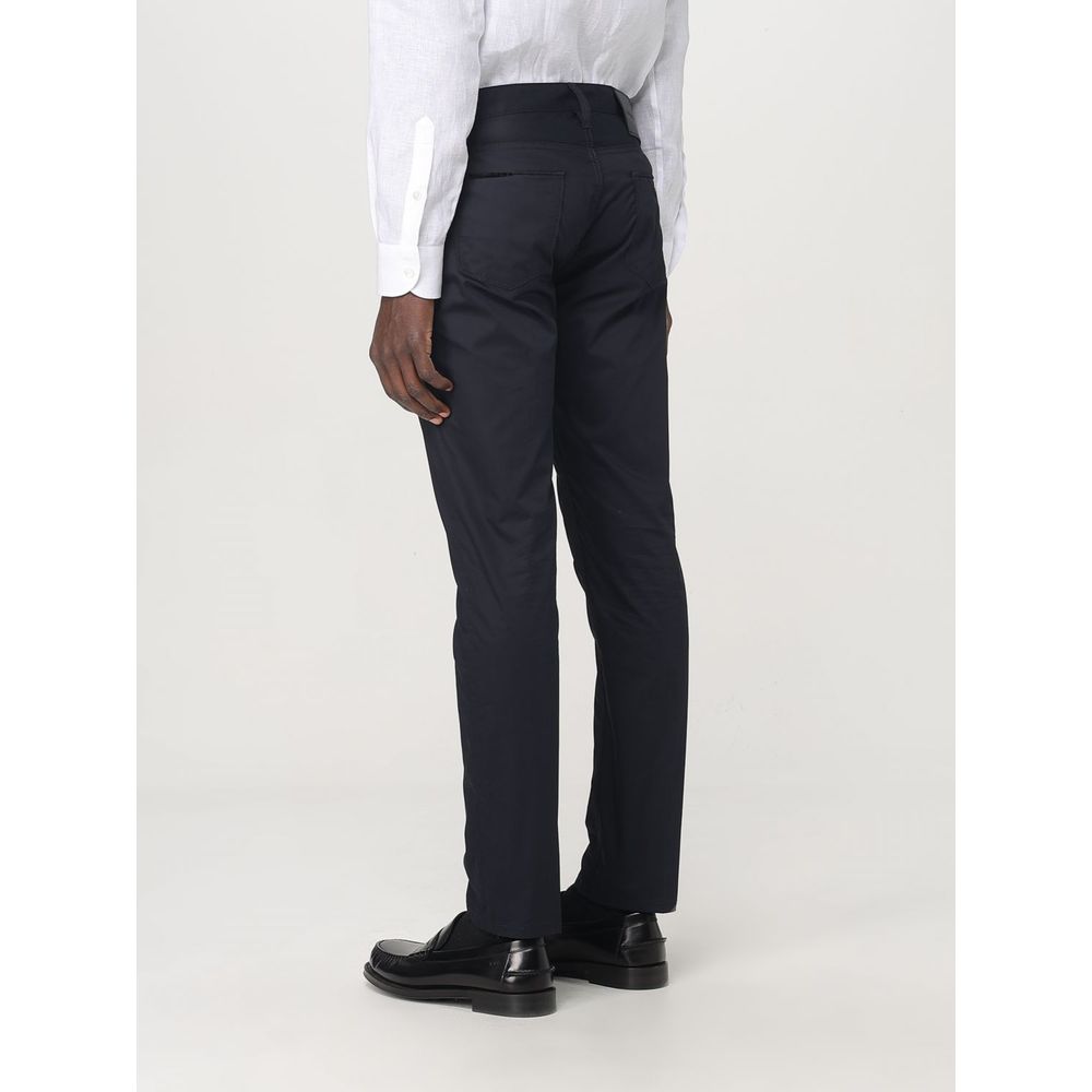 Blue Cotton Casual Pants