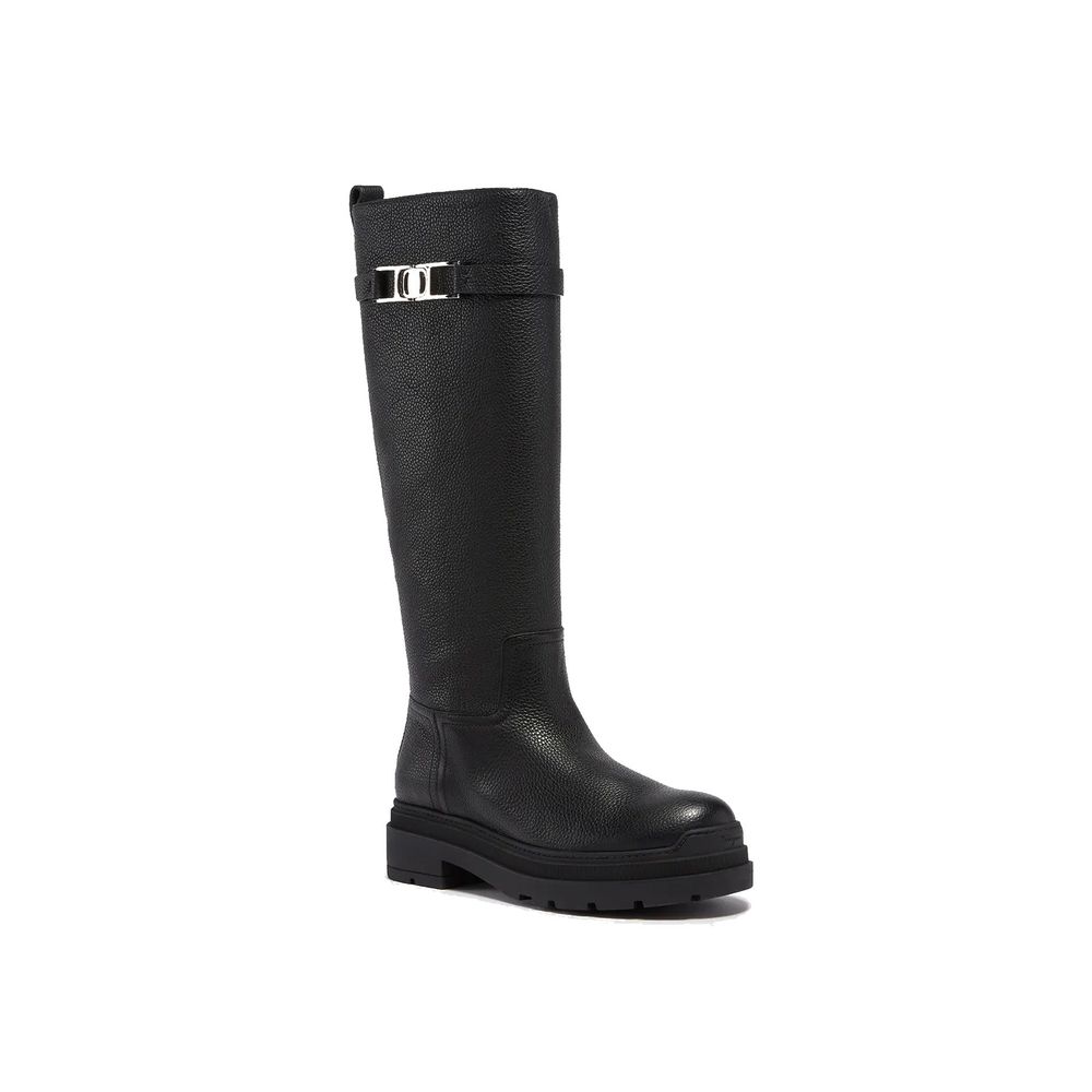 Black Calfskin Flat Boots
