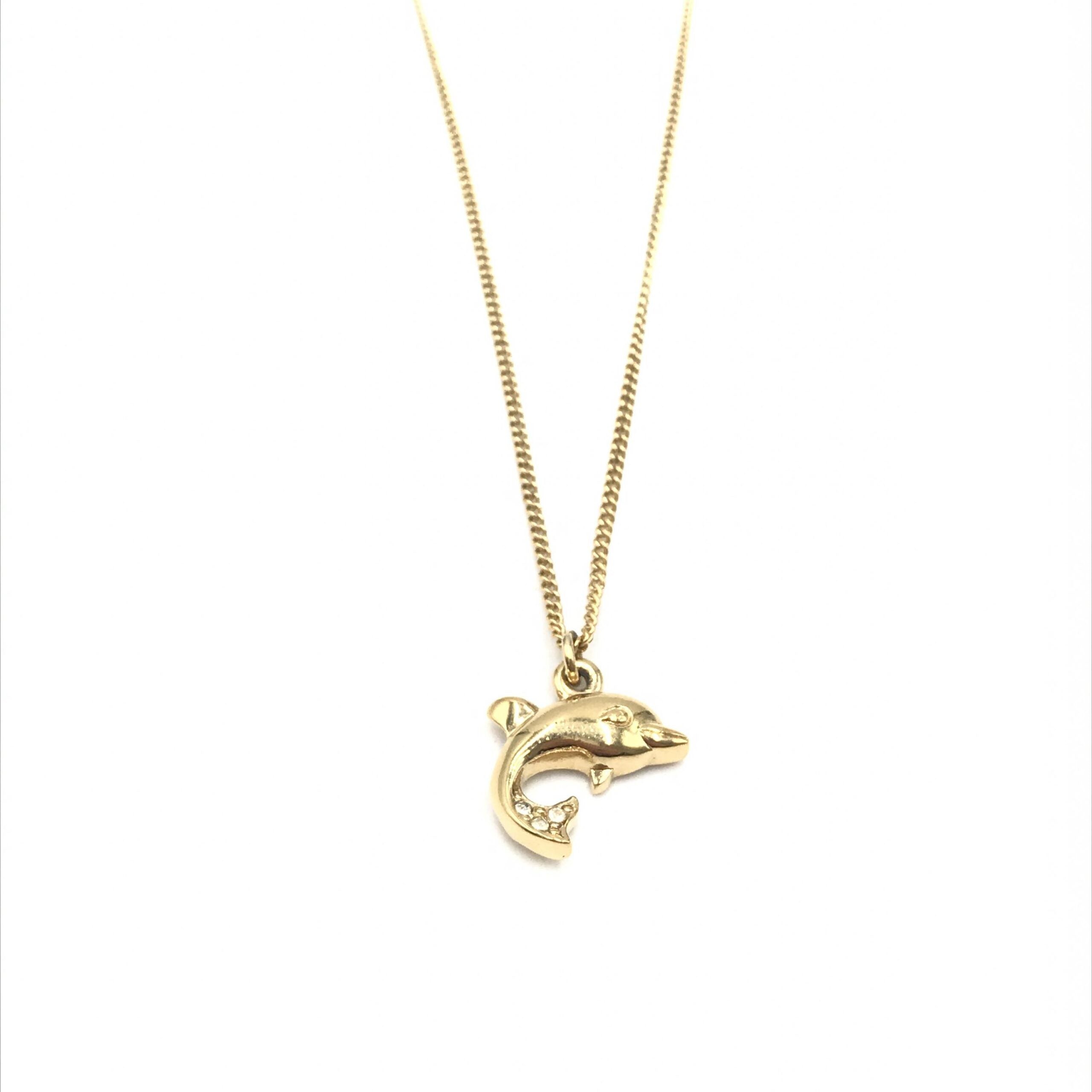 Christian Dior Dolphin Motif Rhinestone Gullforgylt Halskjede