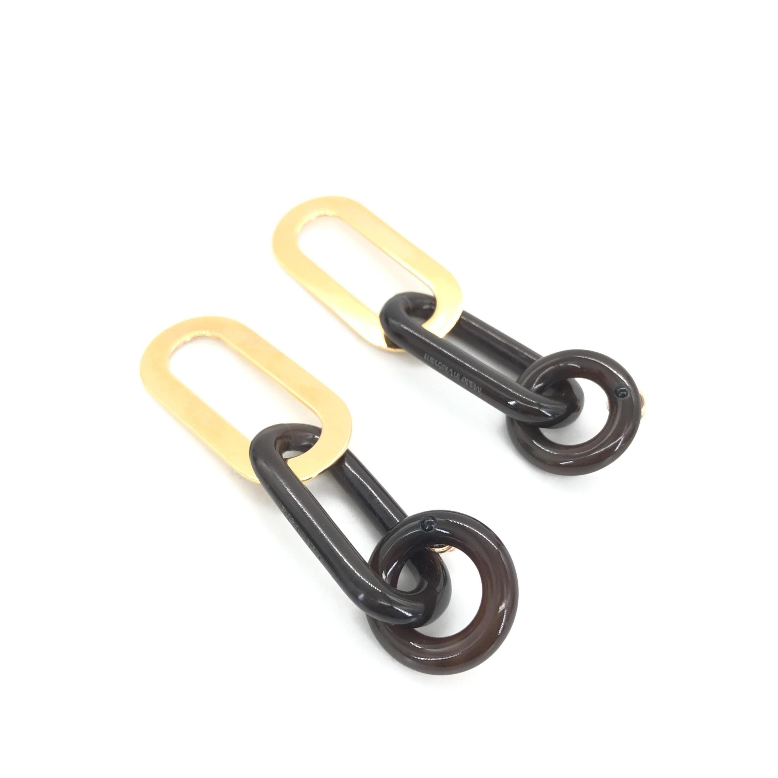 Gold Plated And Black Chain Link Earrings