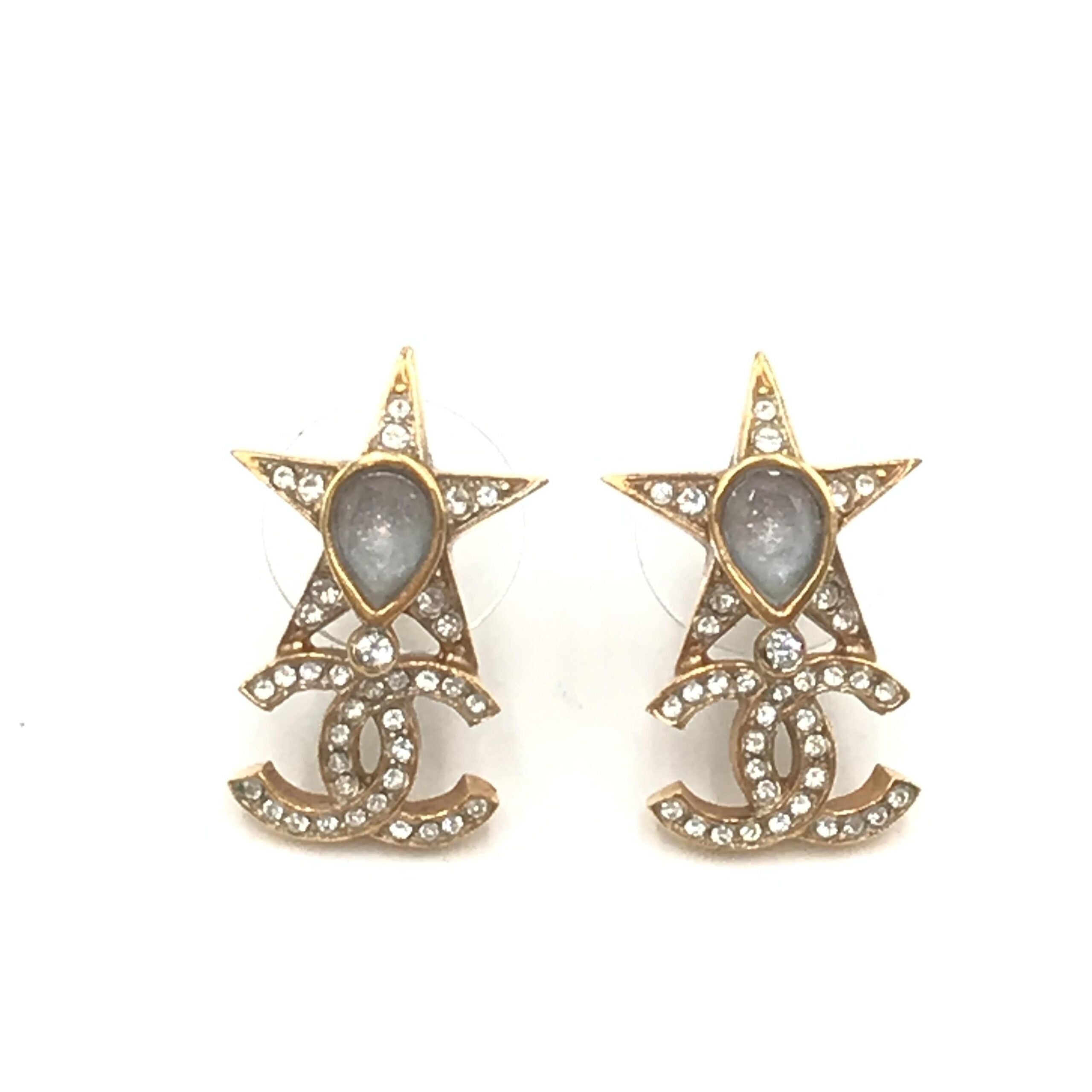 Chanel Gullbelagt Stjerne Coco Mark Øredobber med Rhinestones