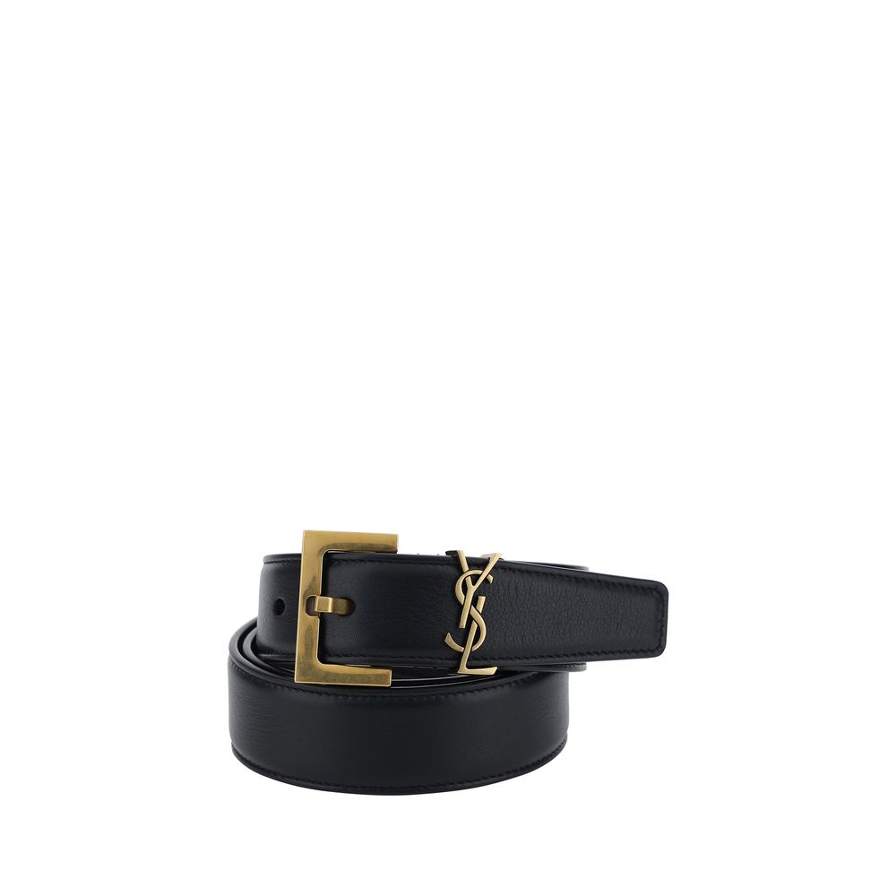 Cinturón regular Saint Laurent de piel de becerro negra Bos Taurus