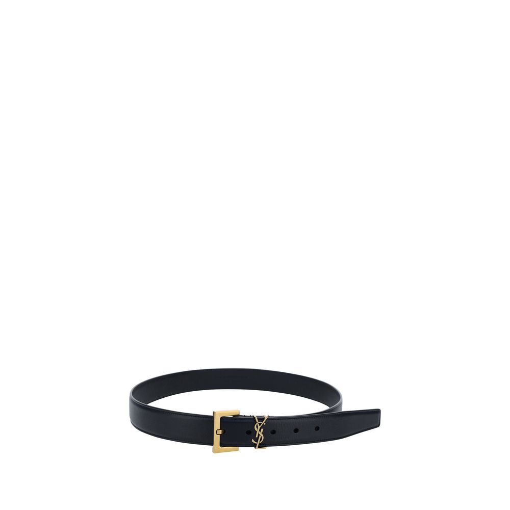 Cinturón regular Saint Laurent de piel de becerro negra Bos Taurus