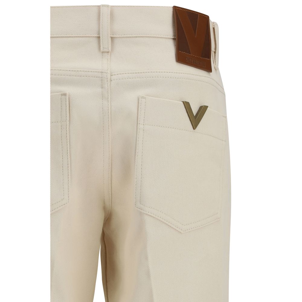 Beige Cotton Flared Jeans