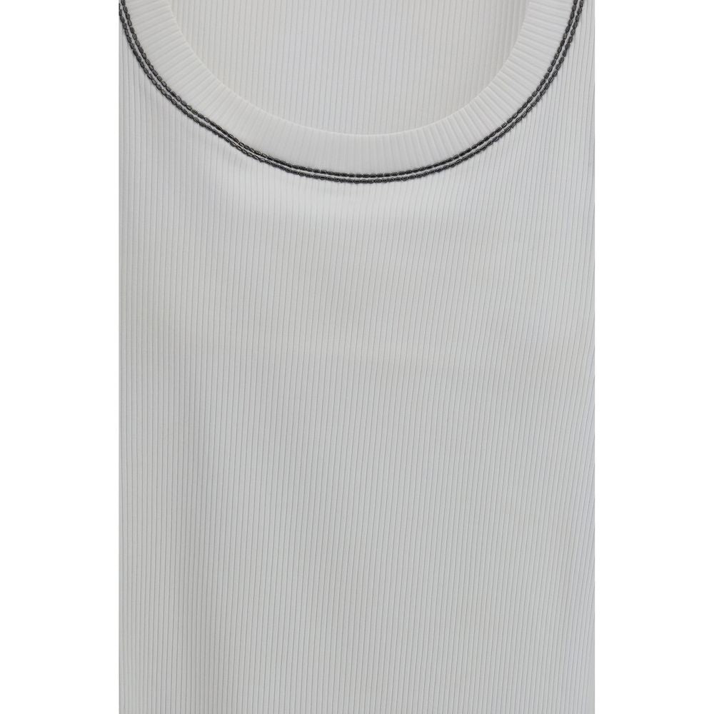 White Cotton Sleeveles T-Shirt