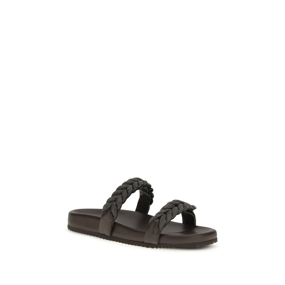 Brunello Cucinelli Brune Flate Sandaler i Kalveskinn