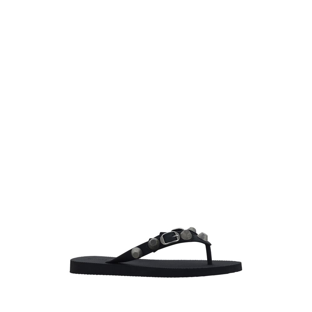Black Polyurethane Flat Sandals