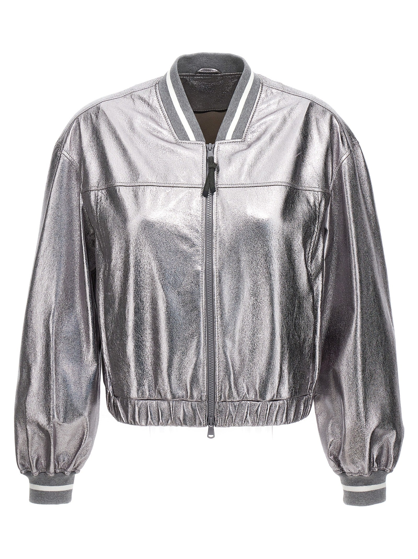 Silver Leather Bomber