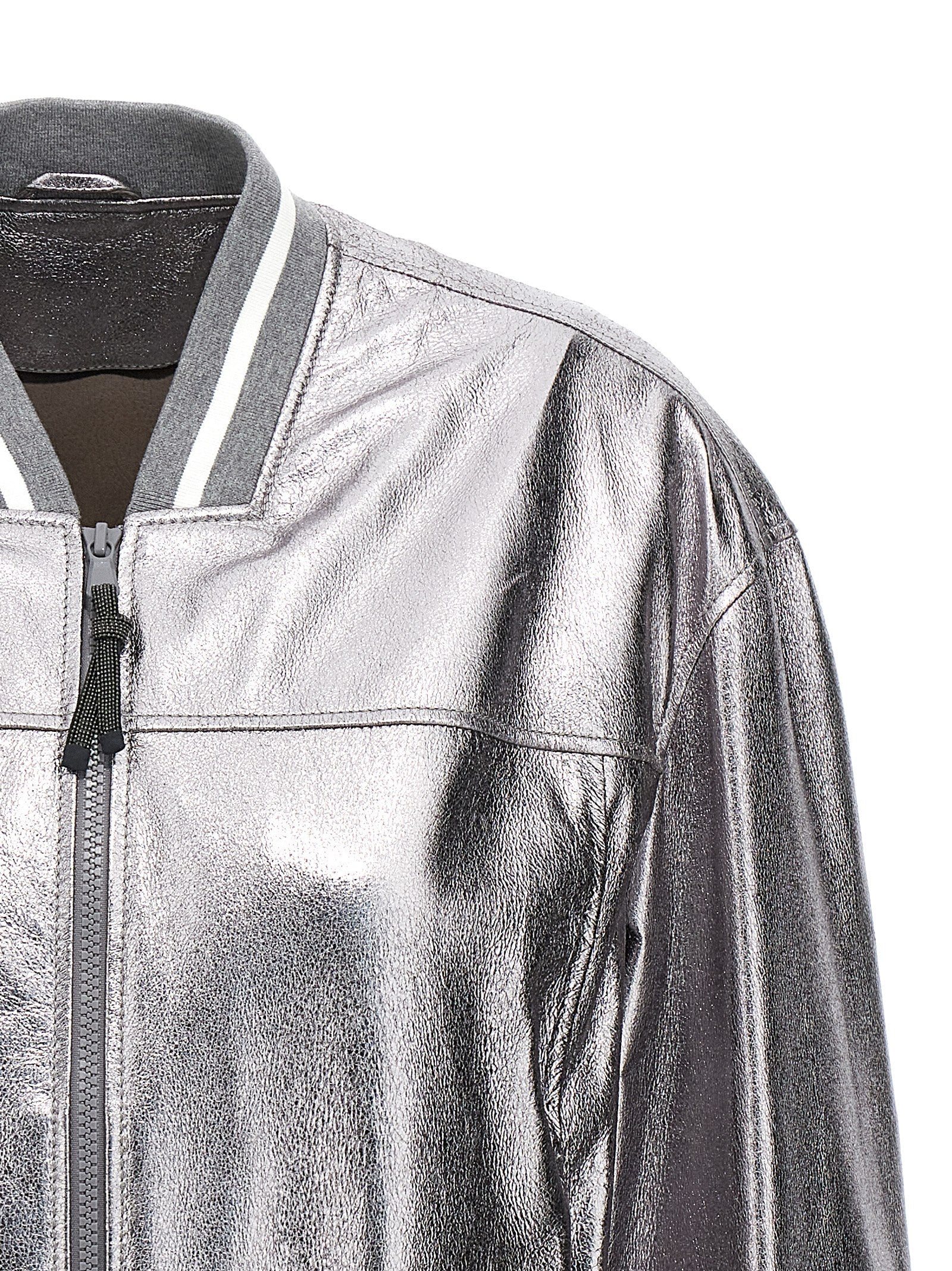 Silver Leather Bomber