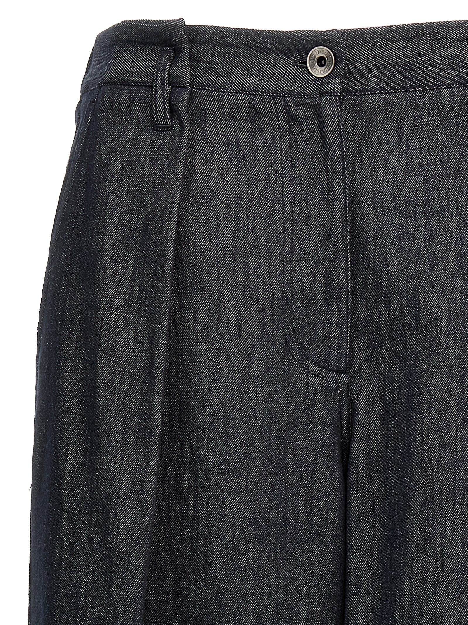 Blue Cotton Casual Pants