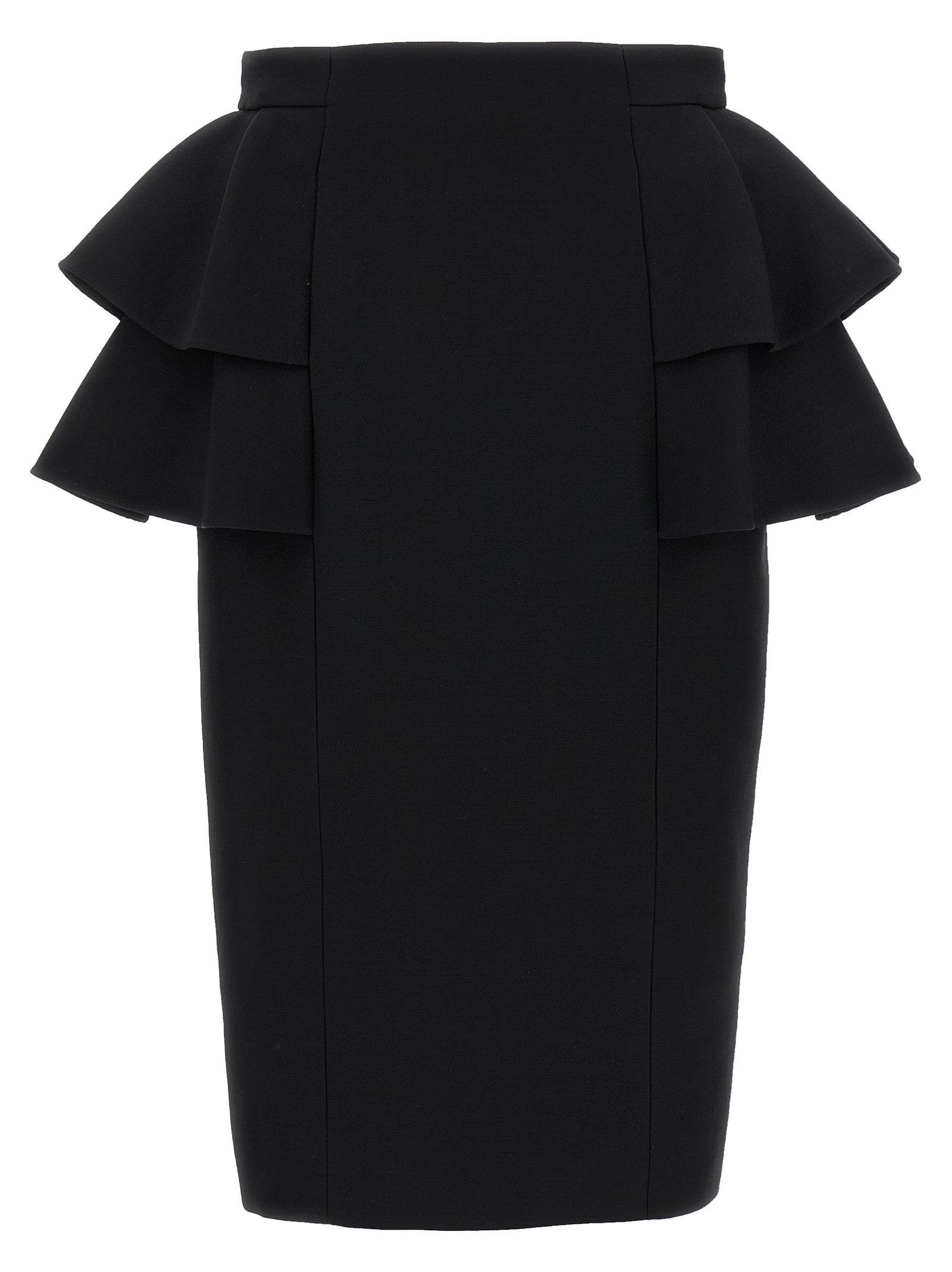 Black Virgin Wool Midi Skirt