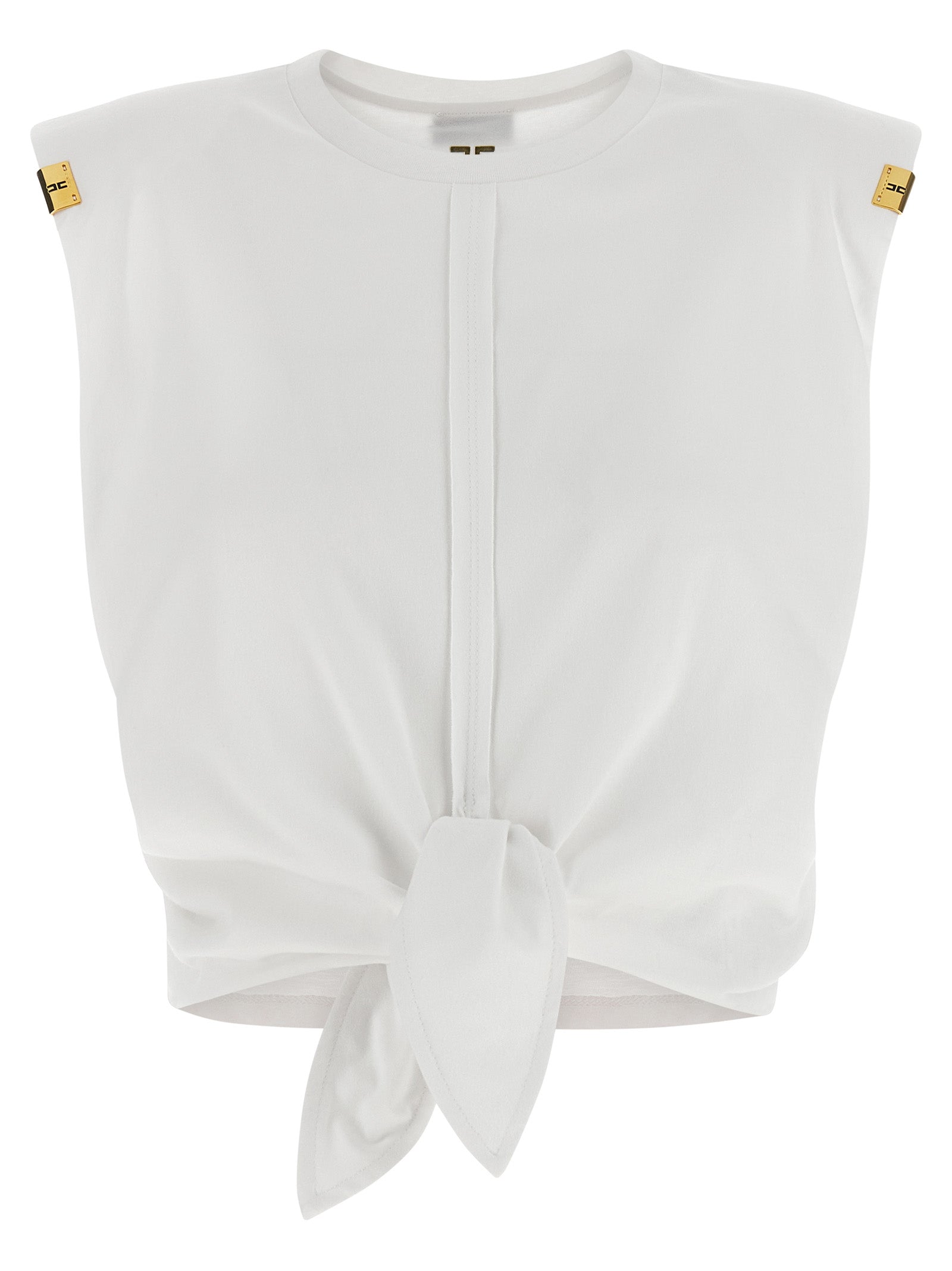 White Cotton Sleeveles T-Shirt