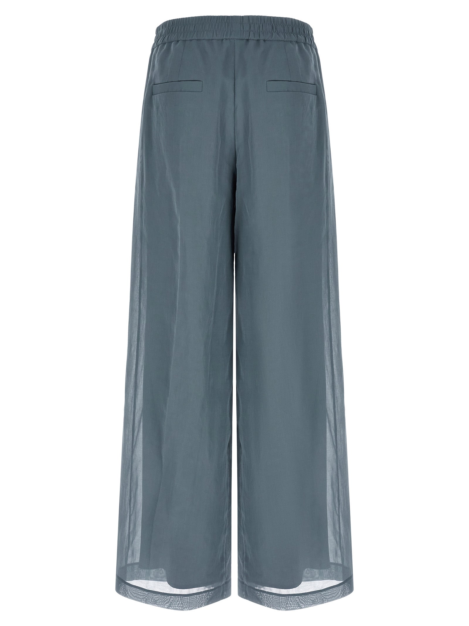 Blue Cotton Casual Pants