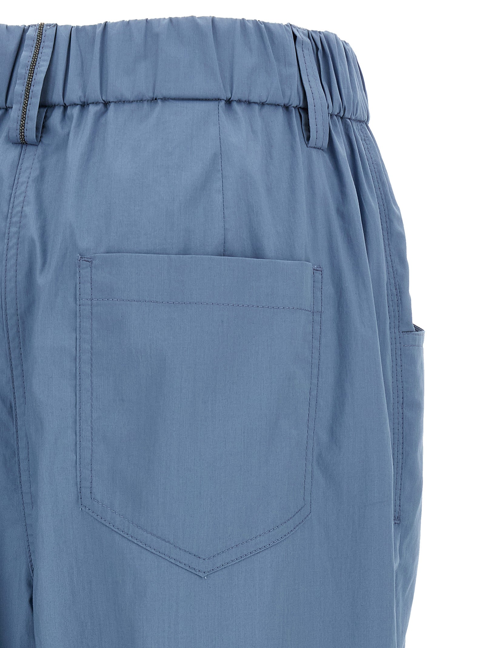 Blue Cotton Casual Pants