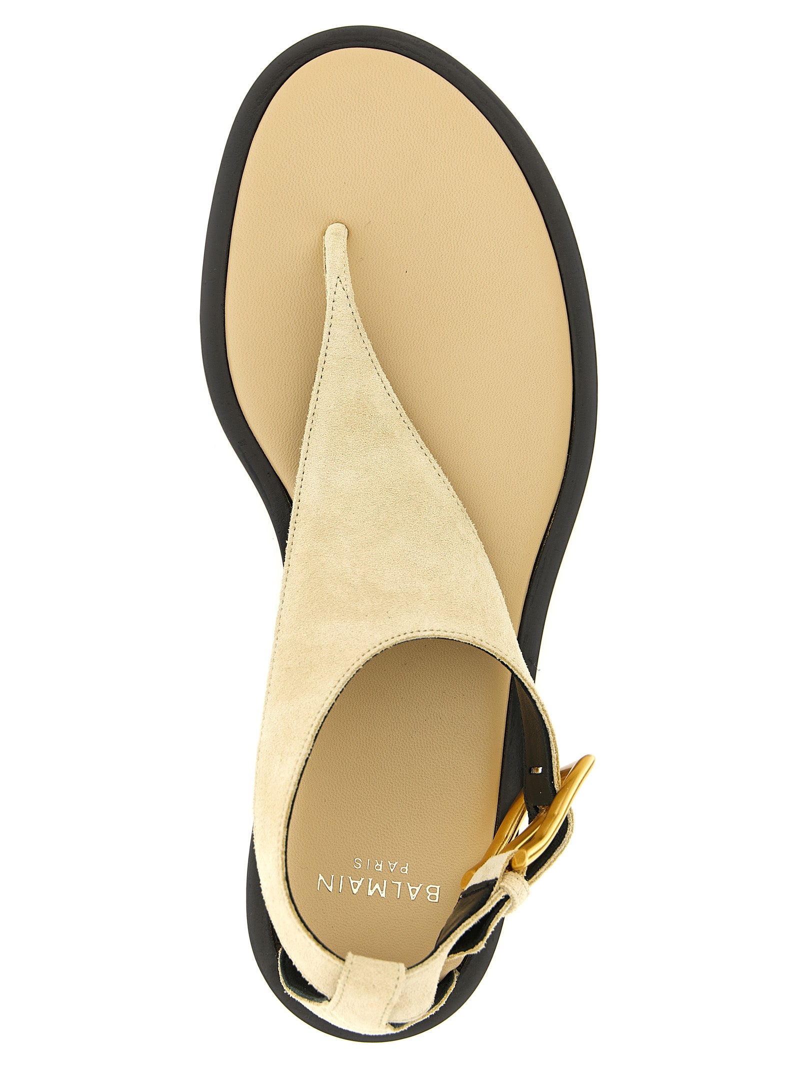 Beige Calfskin Flat Sandals