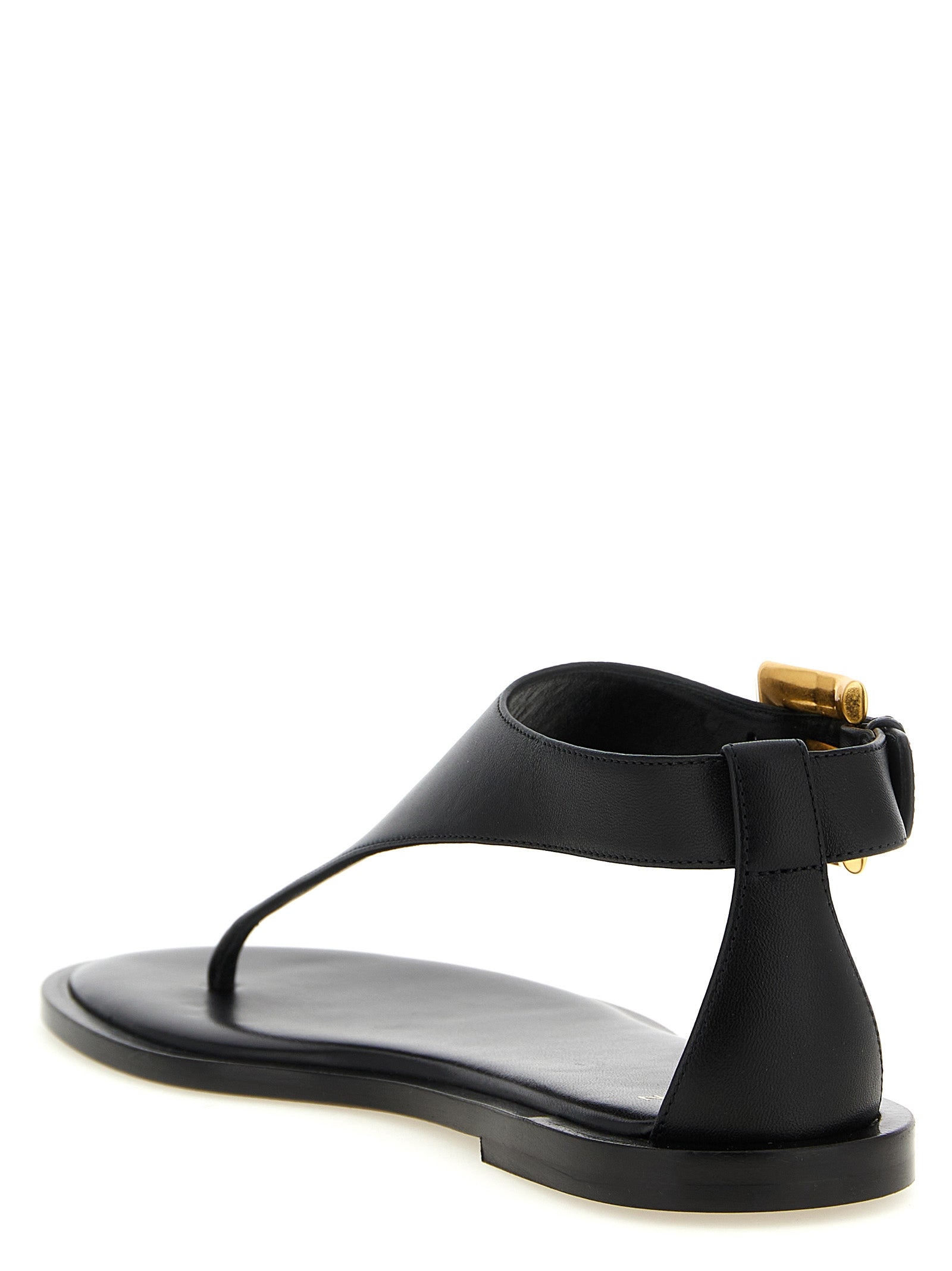 Black Lamb Leather Flat Sandals