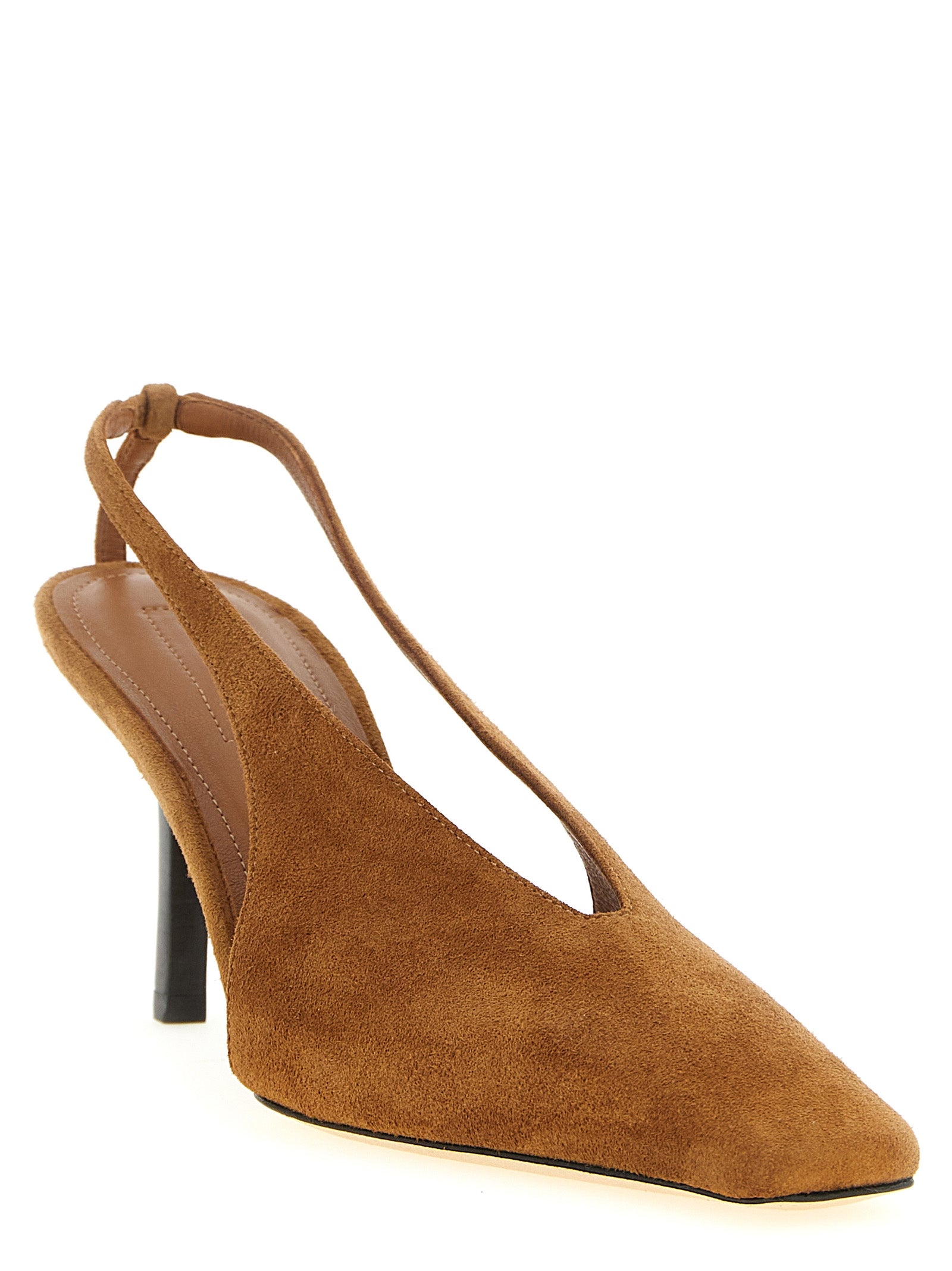 Brown Leather Mid Heel Pumps