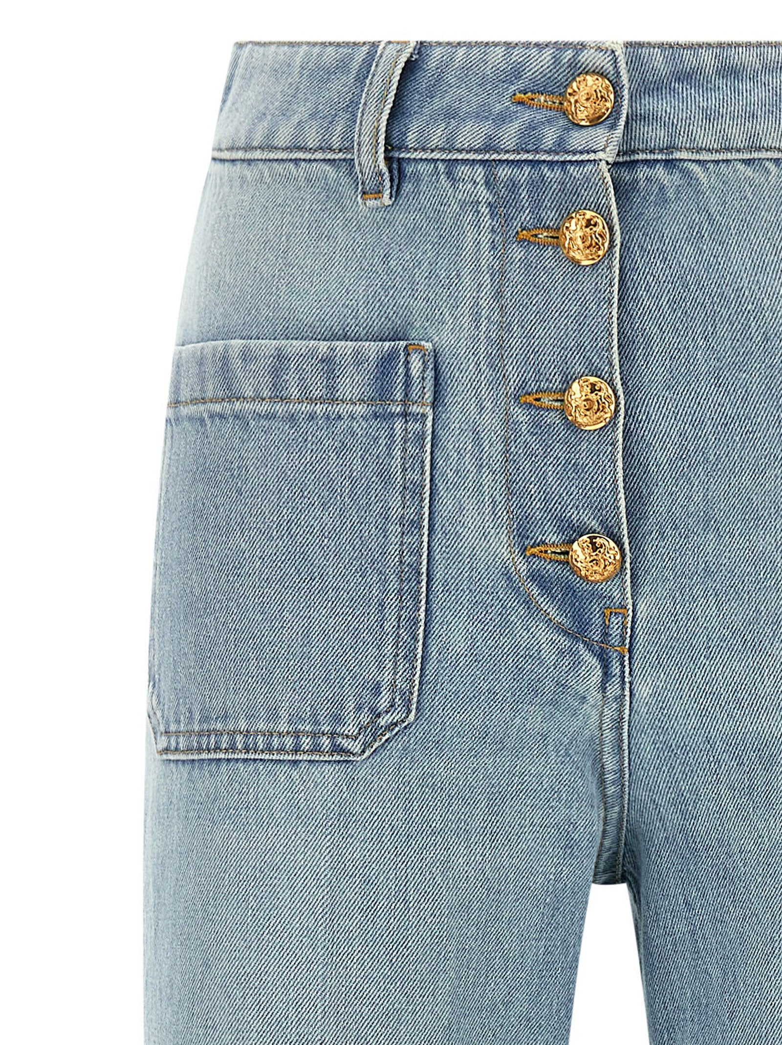 Blue Cotton High-Waisted Jean