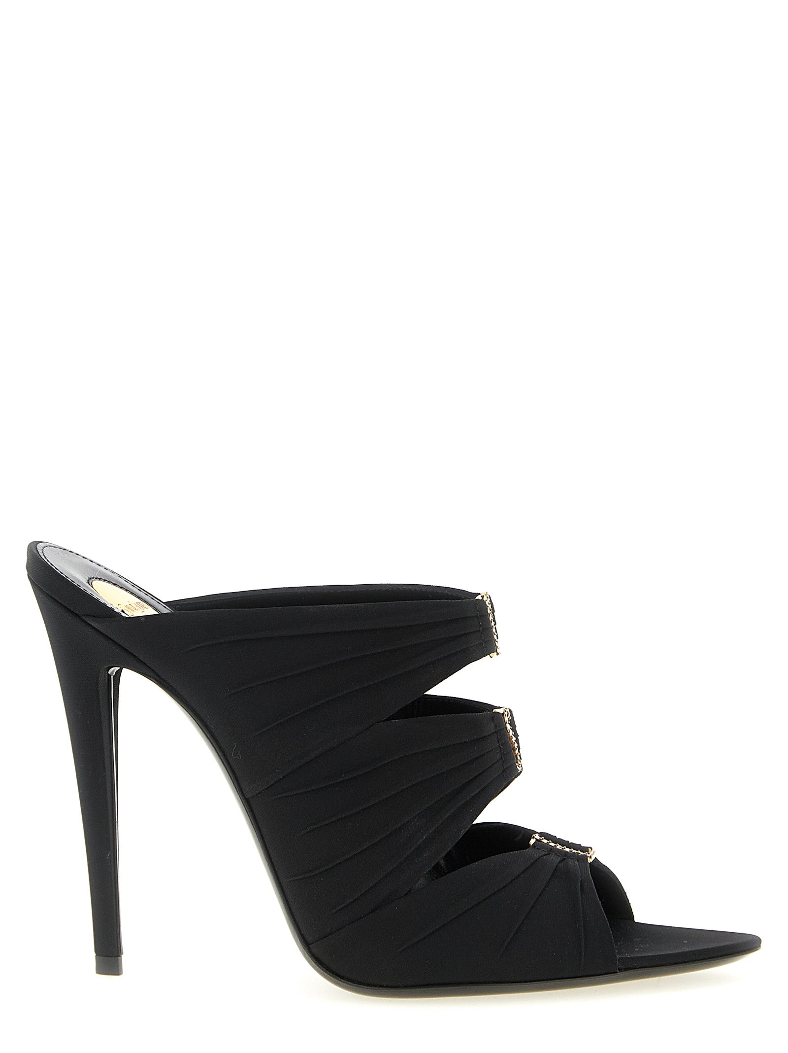Black Viscose Stiletto Heel Sandals