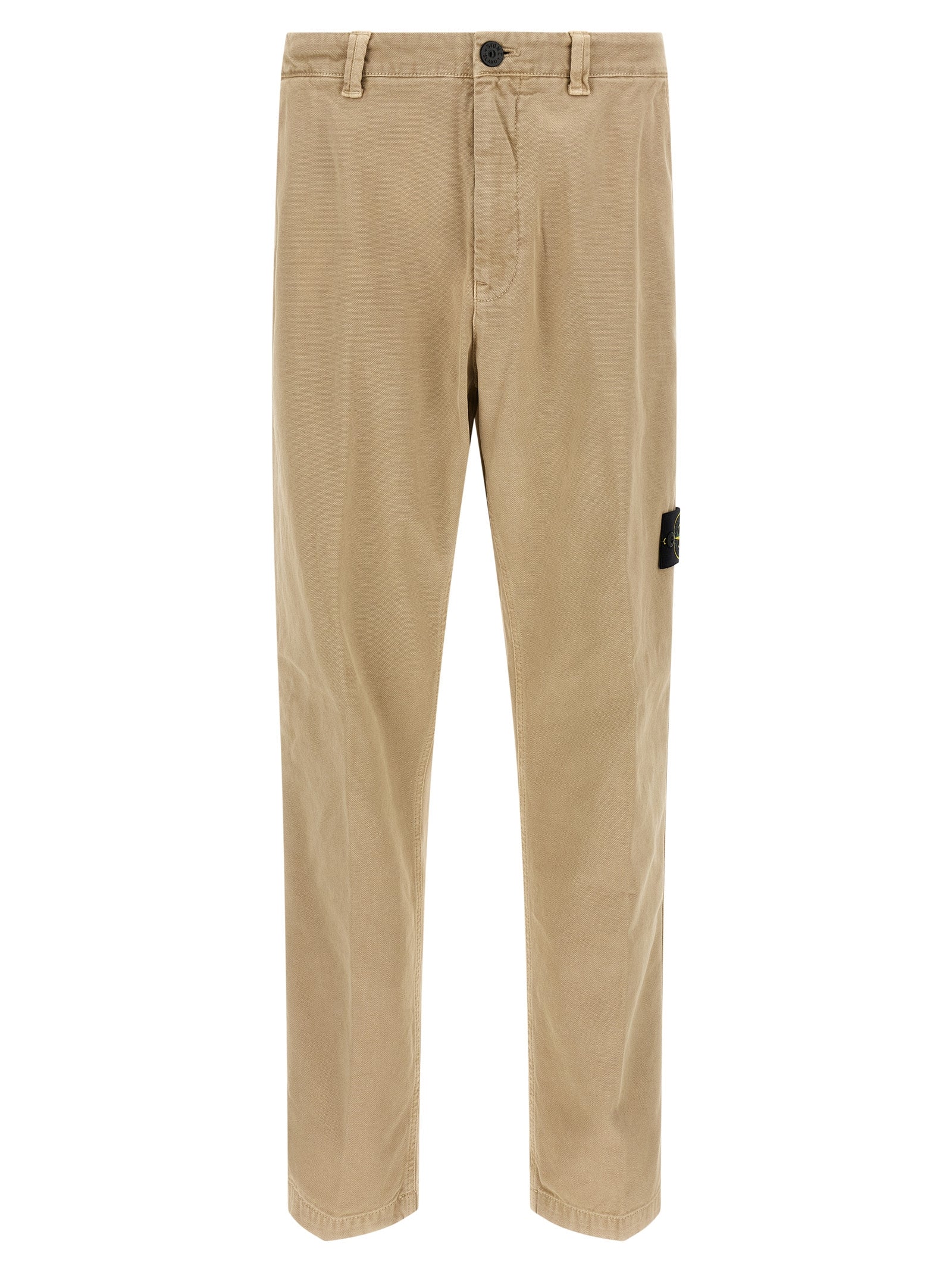 Beige Cotton Casual Pants