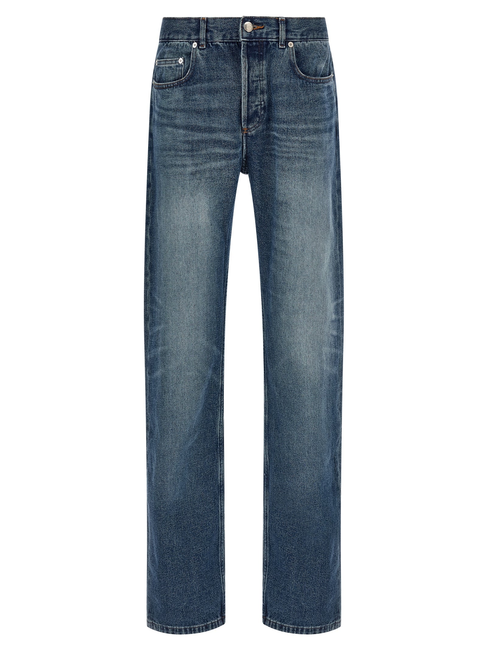 Blue Cotton Straight-Leg Jeans