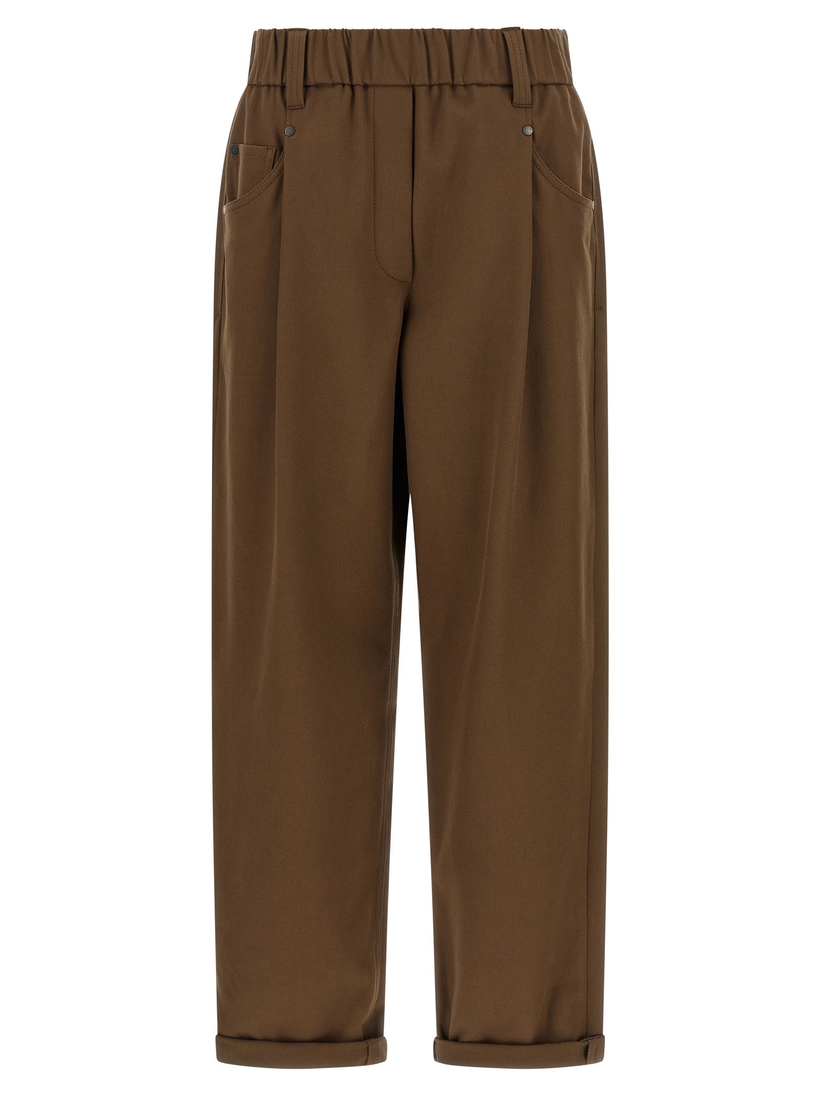 Brown Cotton Casual Pants