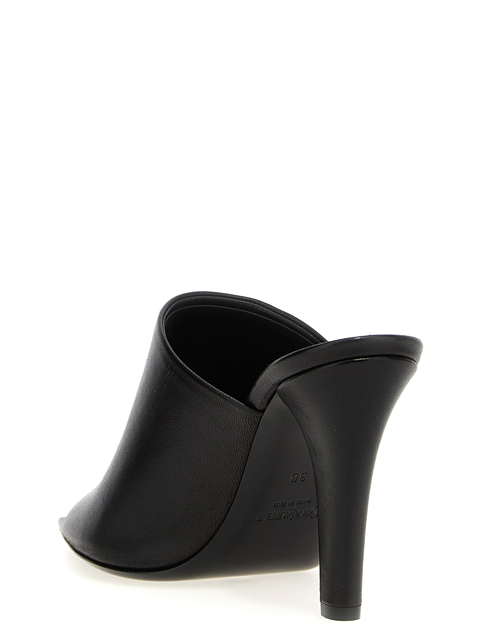Black Leather Stiletto Heel Sandals