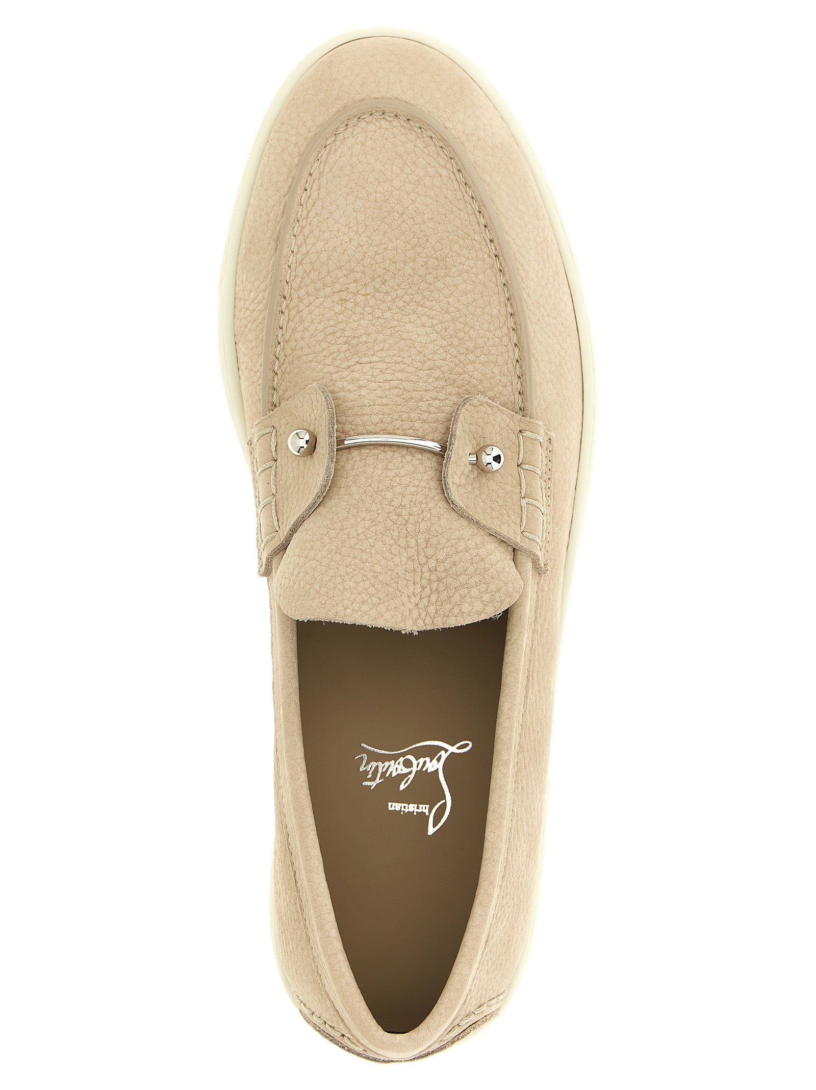 Beige Calfskin Slip-On Loafers