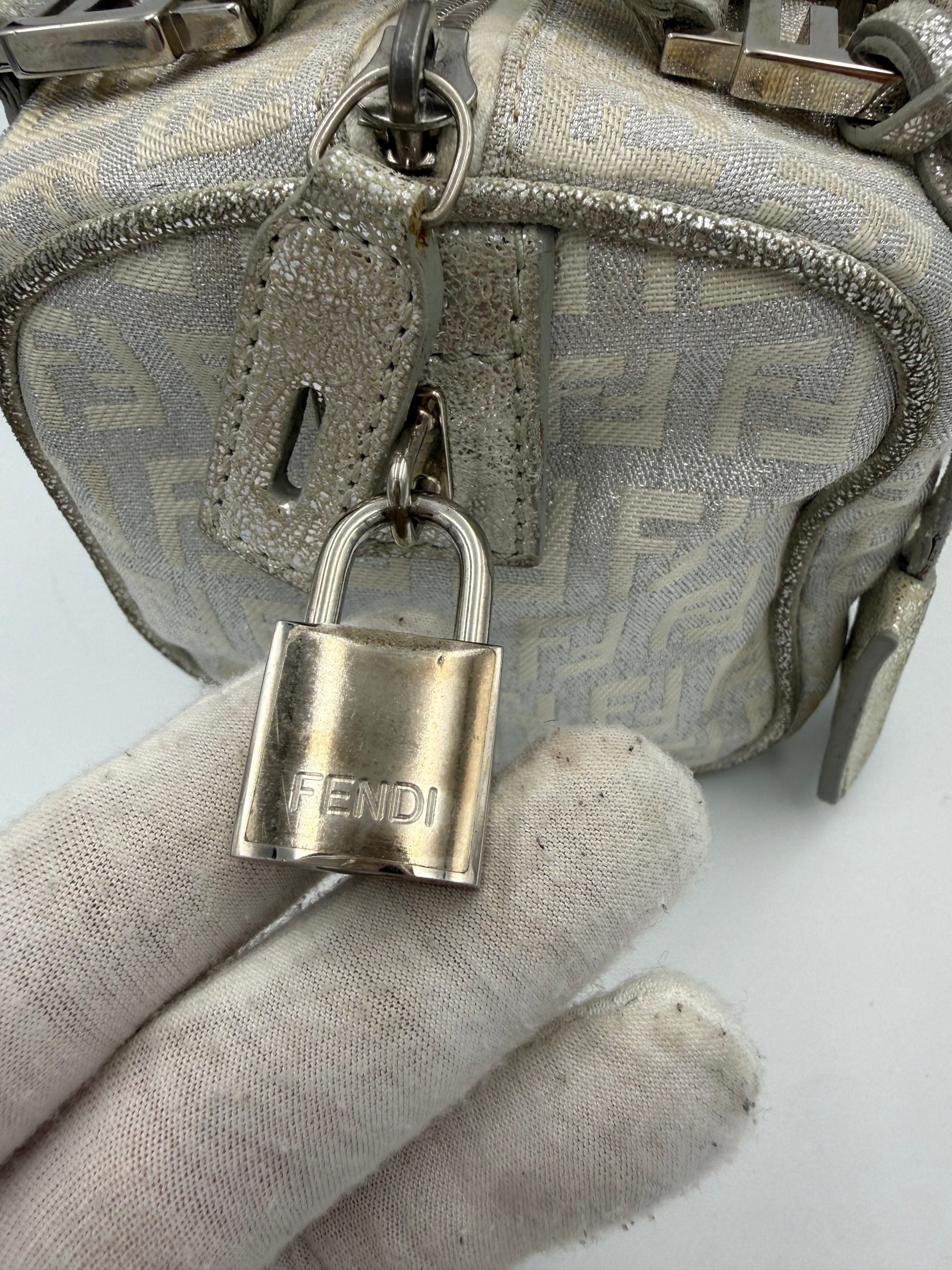 FENDI Mini Bauletto FF Zucchino Laminated Handbag