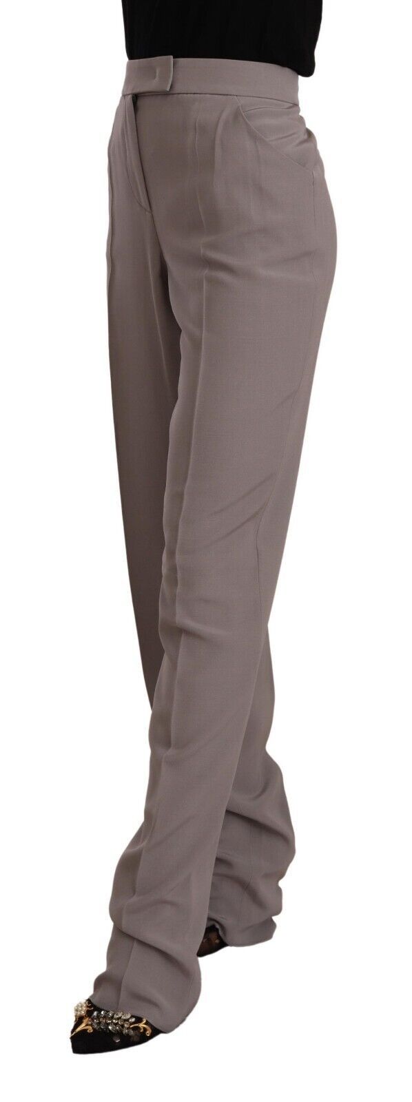 Pantalones largos de seda Armani de talle alto y corte cónico marrones