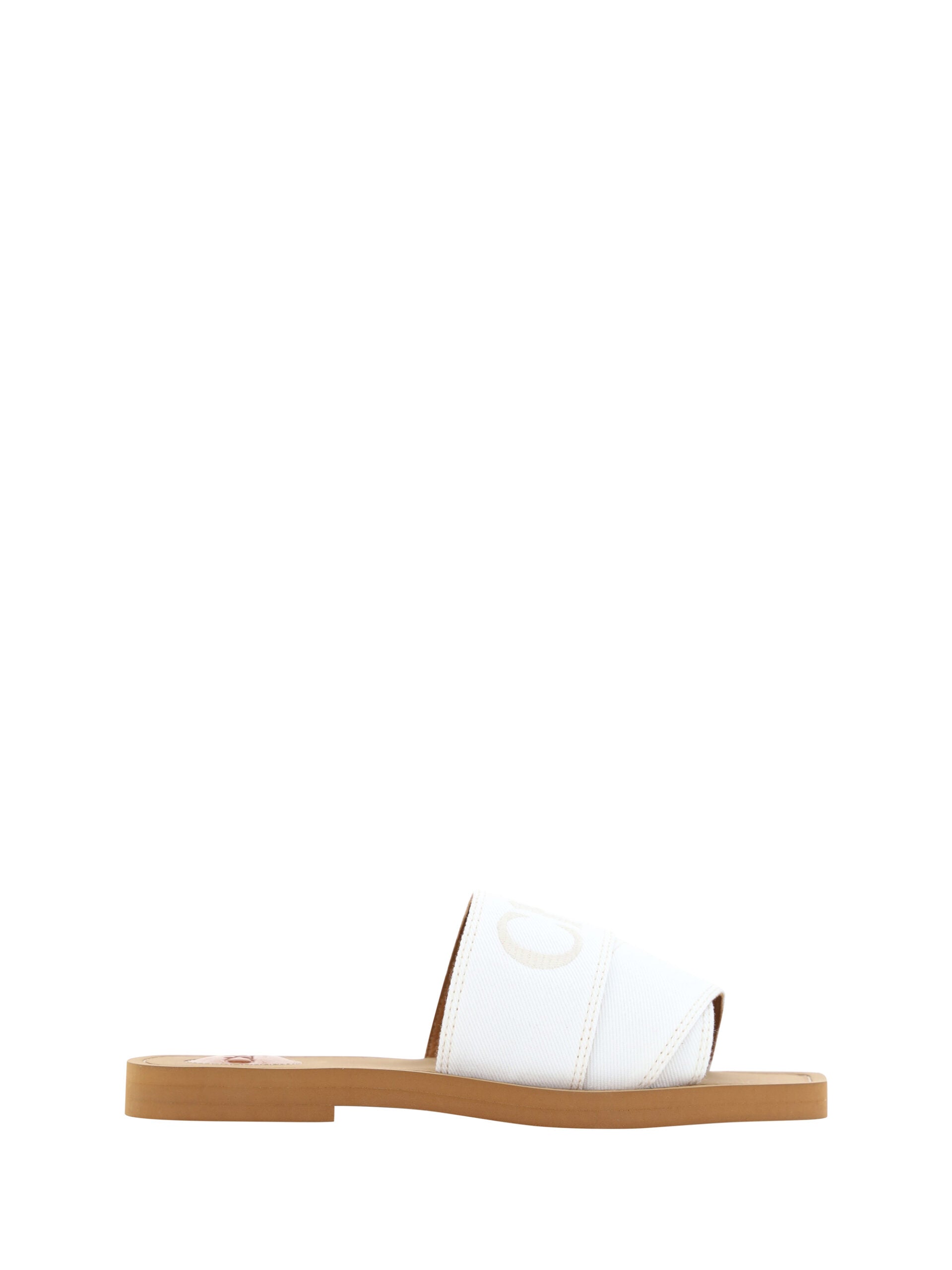 Chloé White Cotton Slides Woody Sandaler
