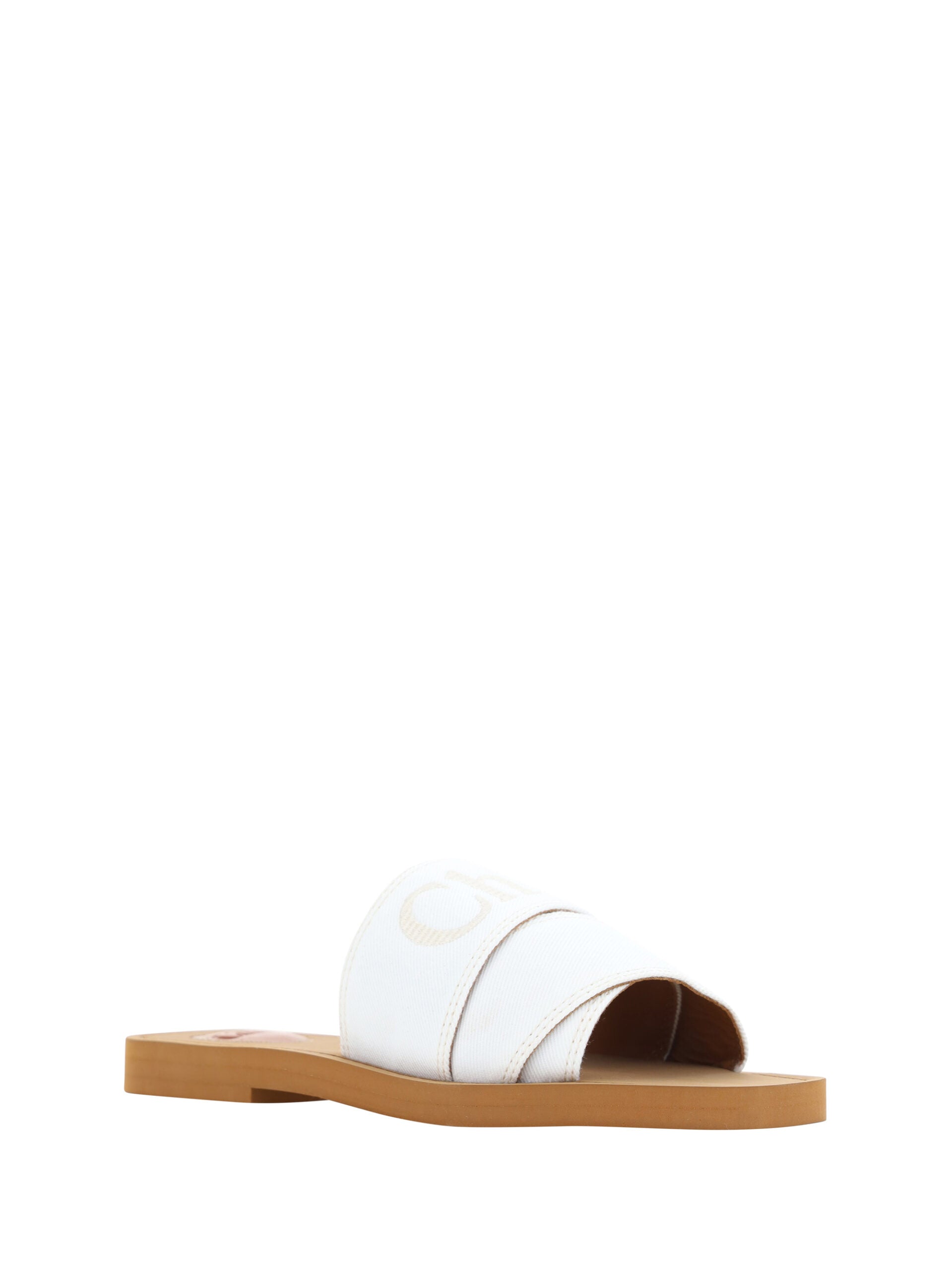 Chloé White Cotton Slides Woody Sandaler