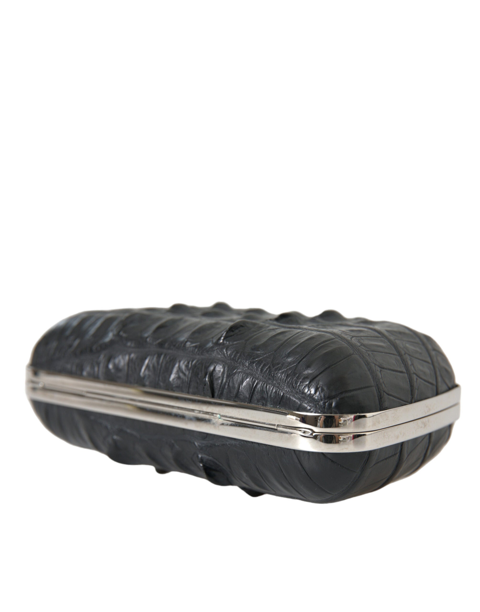 Black Exotic Skin Leather Shoulder Crossbody Box Clutch Bag