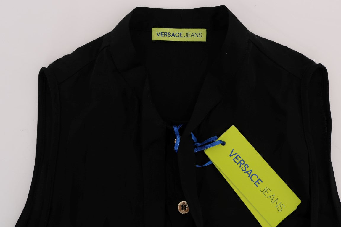 Versace Jeans Ermeløs Viskosebluse Topp Sort