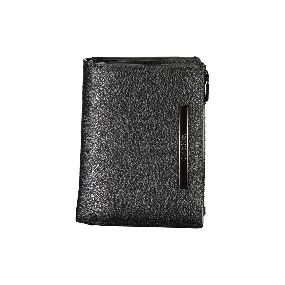 Elegante Cartera de Cuero Negro con Monedero