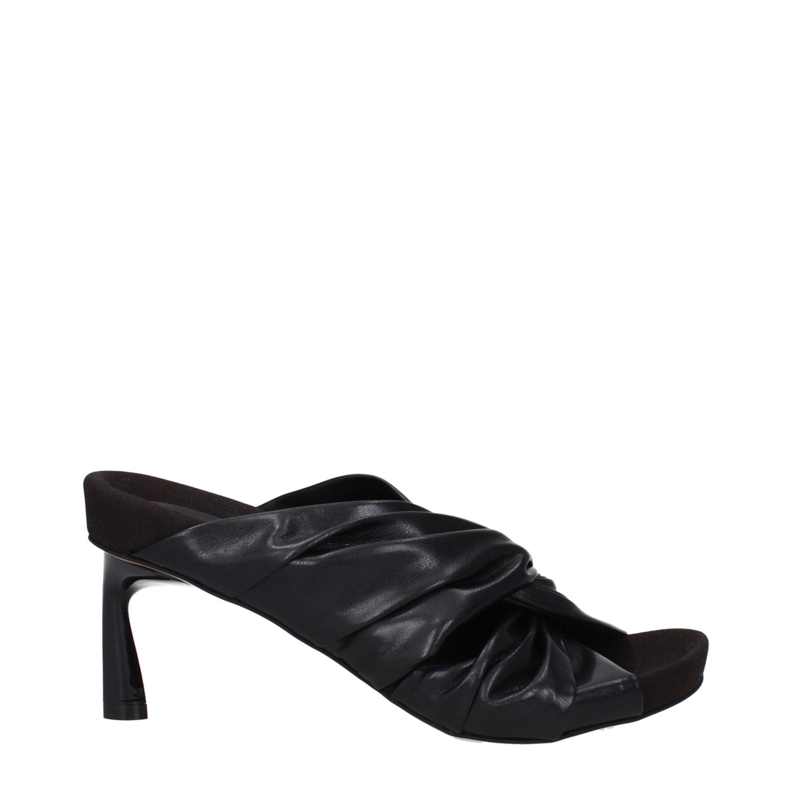 Black Leather Stiletto Heel Sandals