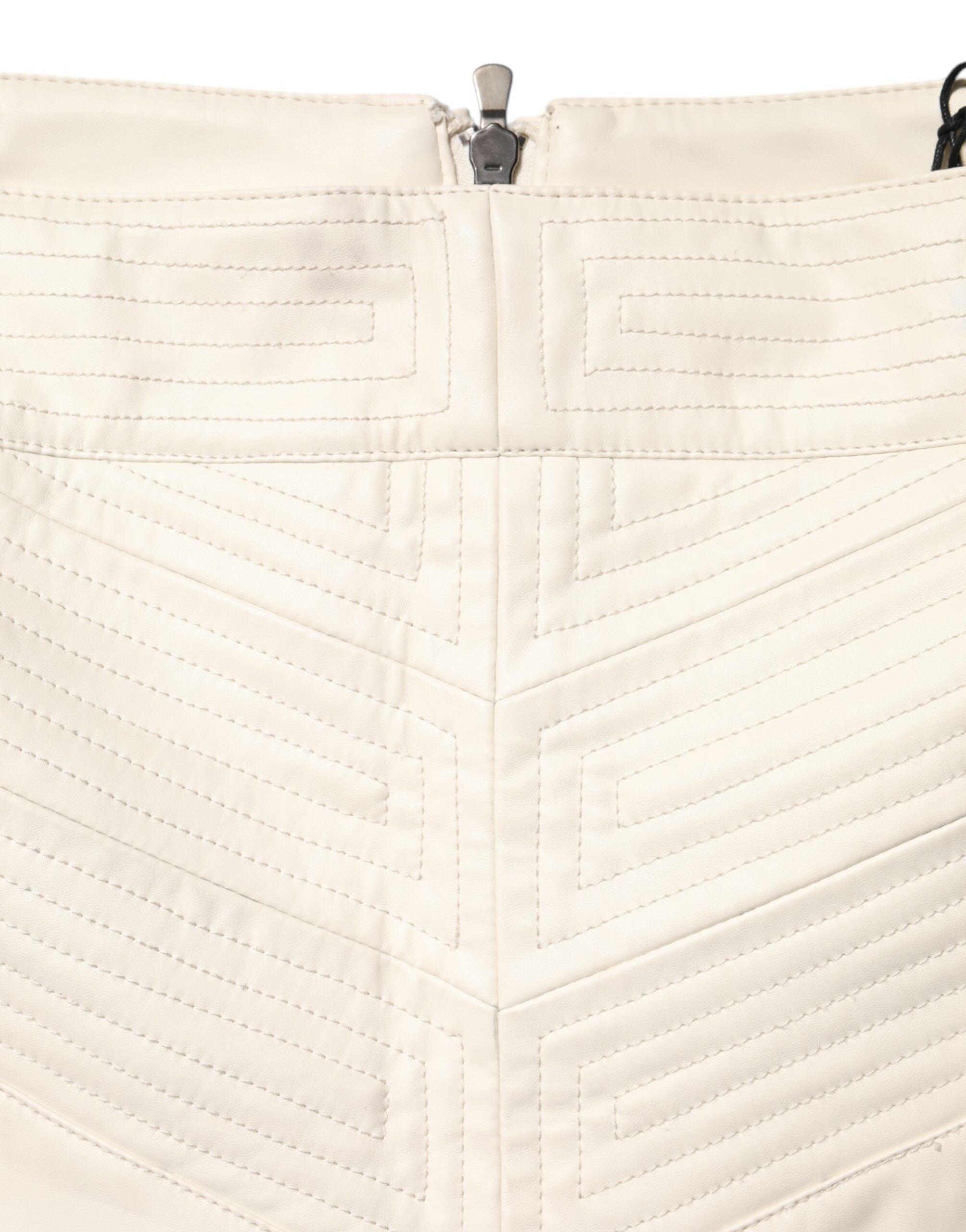 Beige Faux Leather Quilted Mini High Waist Women Skirt