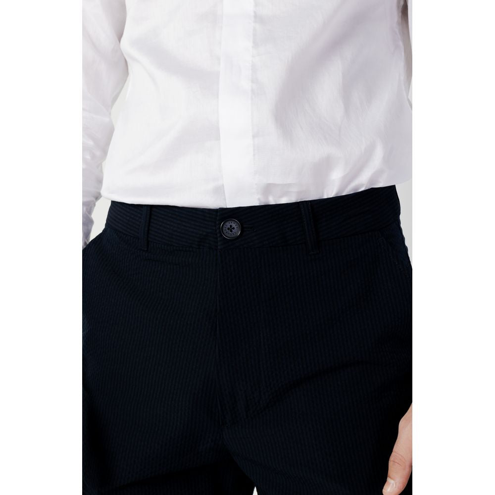 Blue Cotton Casual Pants