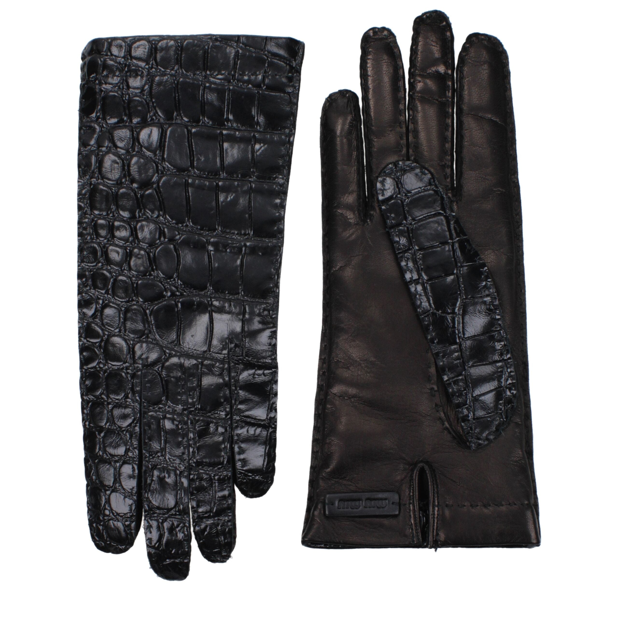 Guantes de cuero negros Miu Miu