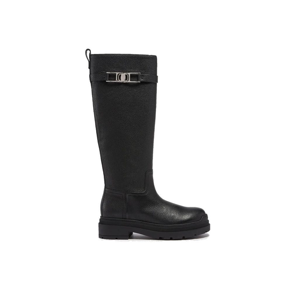 Black Calfskin Flat Boots