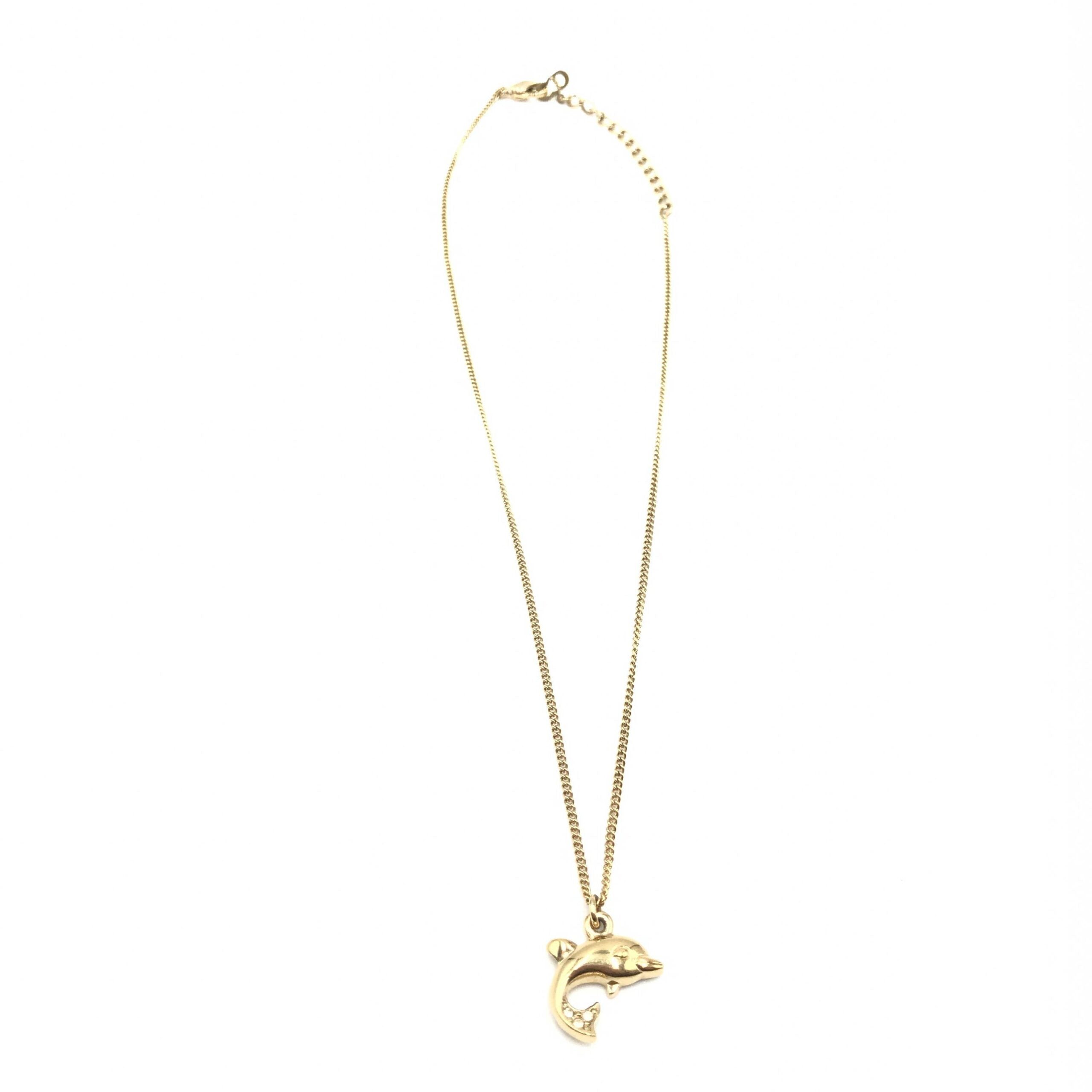 Christian Dior Dolphin Motif Rhinestone Gullforgylt Halskjede