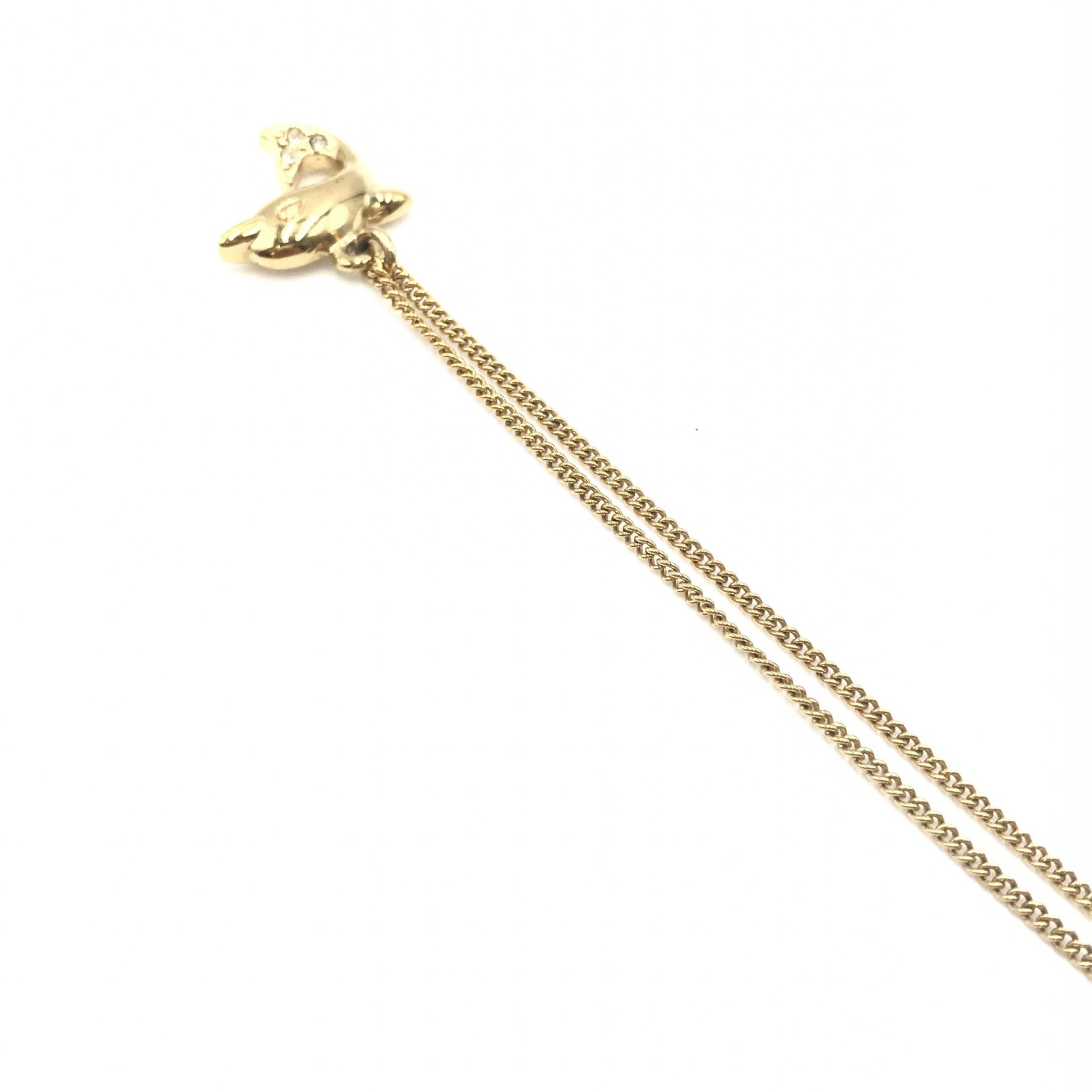 Christian Dior Dolphin Motif Rhinestone Gullforgylt Halskjede