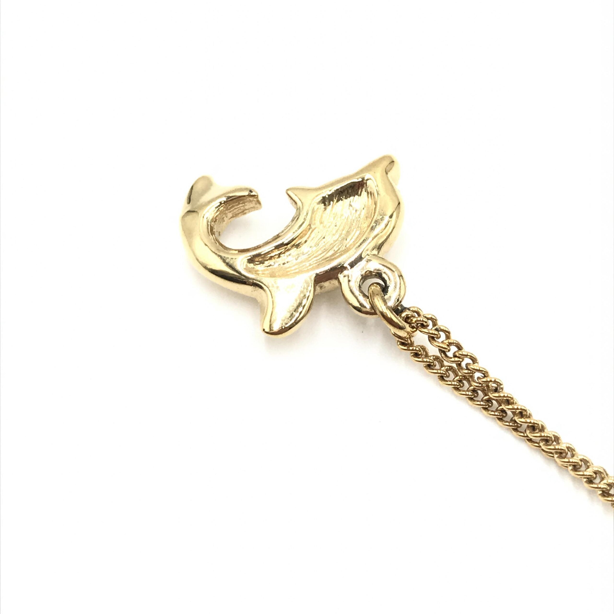 Christian Dior Dolphin Motif Rhinestone Gullforgylt Halskjede