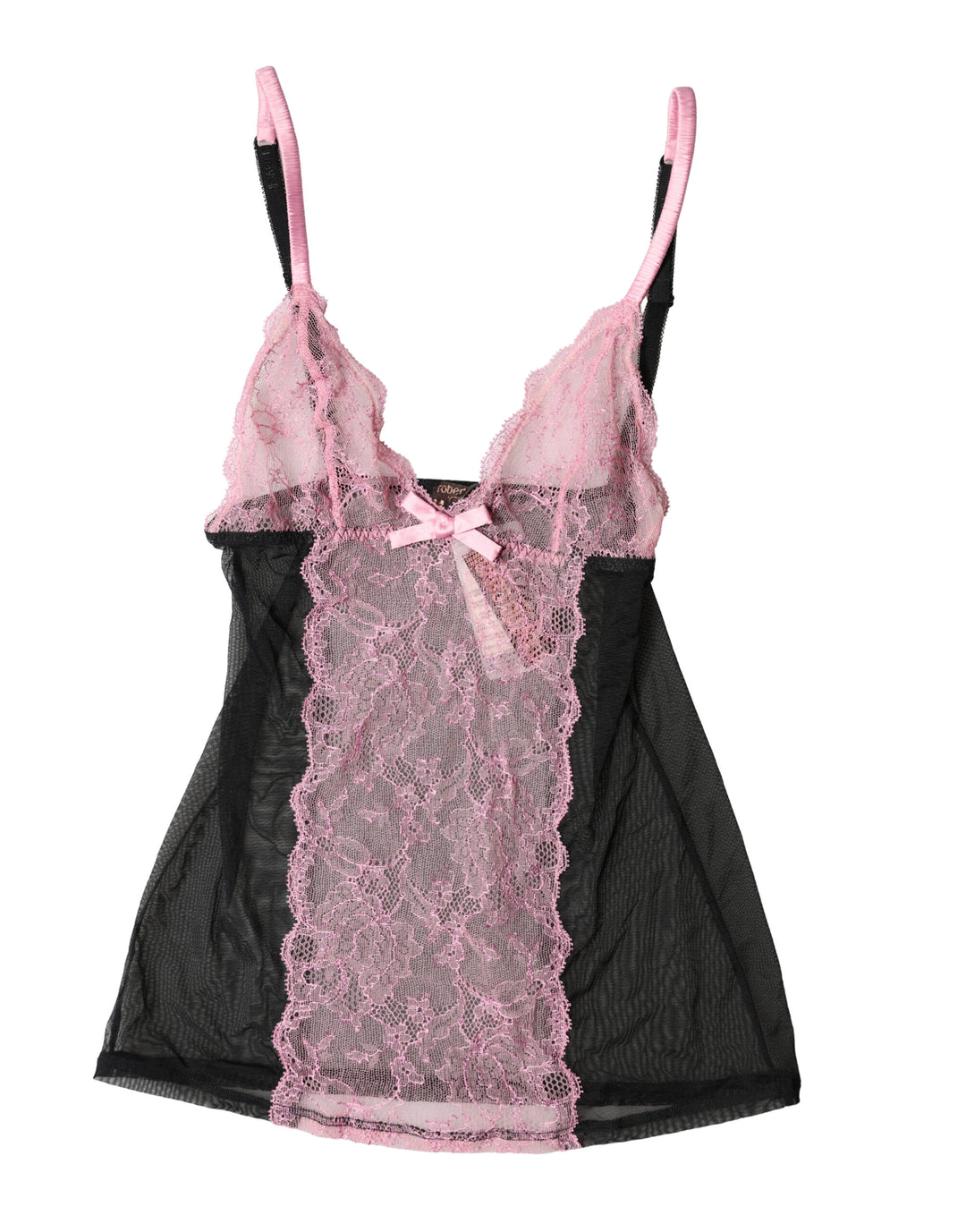 Roberto Cavalli svart, rosa, blomstret blonde-lingerie-topp/undertøy