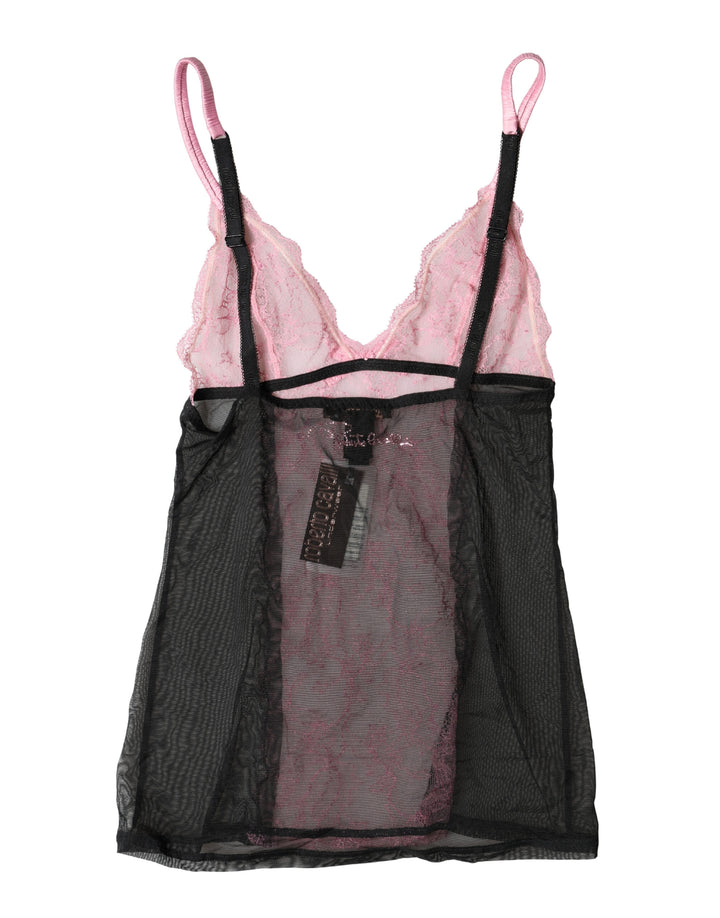 Roberto Cavalli svart, rosa, blomstret blonde-lingerie-topp/undertøy