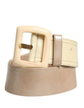 Cinturón de mujer Prada de cuero beige con logo, hebilla cuadrada y cintura ancha