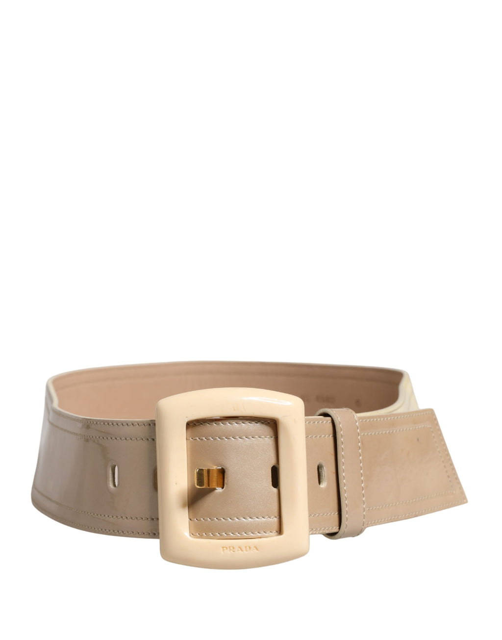 Cinturón de mujer Prada de cuero beige con logo, hebilla cuadrada y cintura ancha