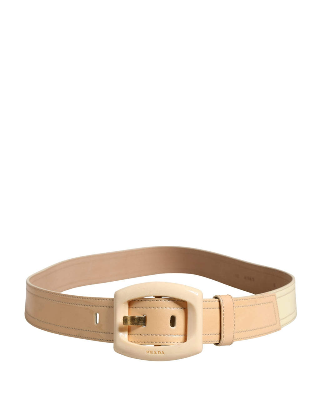 Cinturón Prada de cuero beige con logo, hebilla cuadrada y talle ancho para mujer