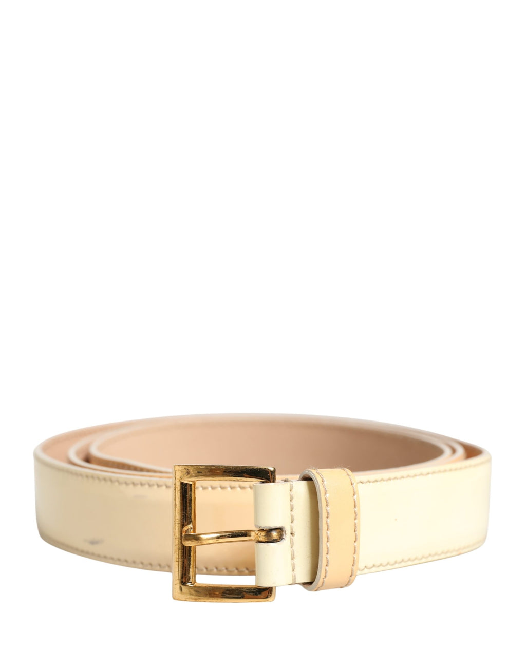 Cinturón Prada de cuero beige con logo y hebilla metálica dorada para mujer
