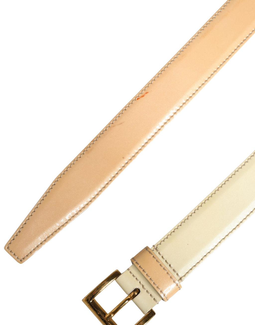 Cinturón Prada de cuero beige con logo y hebilla metálica dorada para mujer